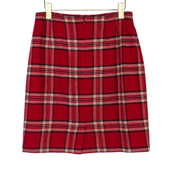 Chadwick's 90s Vintage Red Plaid Wool High Rise Mini Skirt Size 6 Petite - Picture 4 of 8
